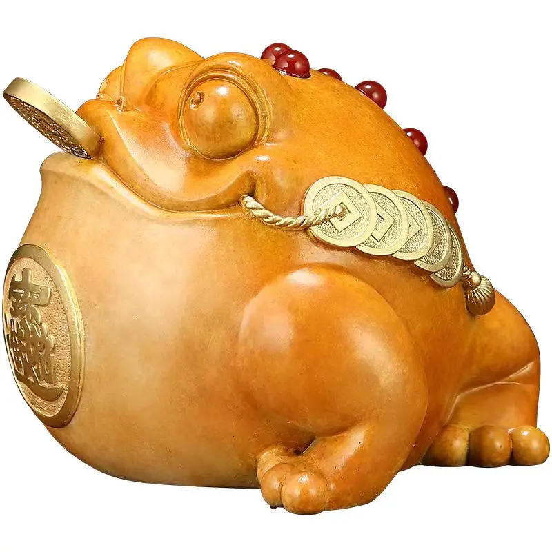 Pure copper color Process Feng Shui Three Legged Money Frog Fortune Lucky Toad with Chinese Coin sculpture Craft  Home Decor