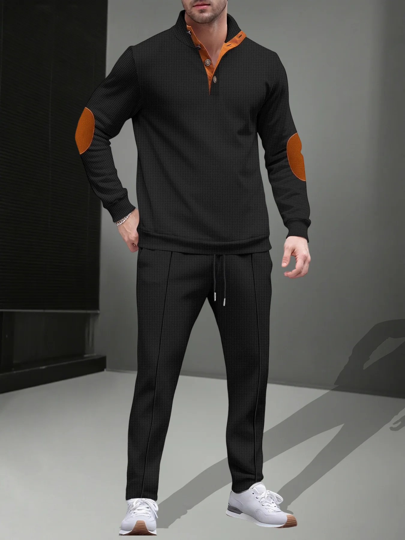 الأوروبي الخريف/الشتاء الرجال الهراء متقلب هوديي مجموعة الوقوف طوق اللون حجب الرياضة و بناطيل كاجوال قطعتين مجموعة