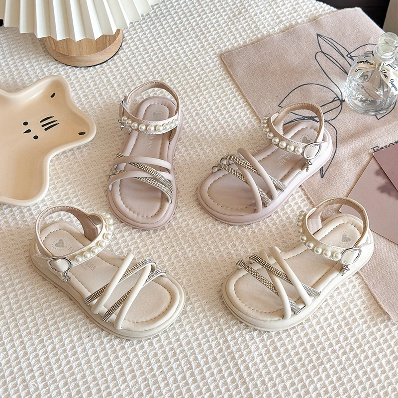 

Детские сандалии Mumoresip с камнями, летние плетеные ажурные пляжные туфли для девочек, сандалии с толстой подошвой и открытым носком для школы