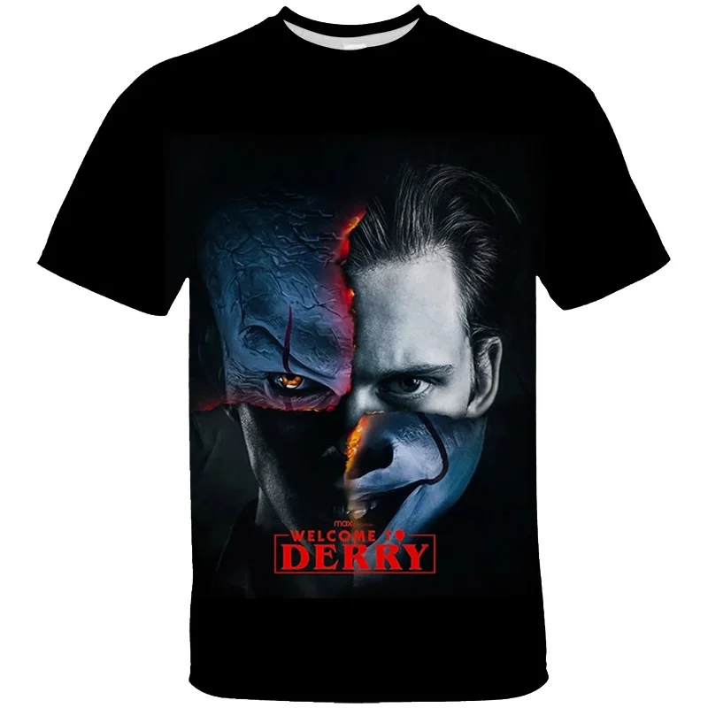 

Добро пожаловать в дерри Размер 2XS-4XL Футболка с 3D принтом для взрослых Футболка с повседневным узором из мультфильма Свободный спортивный топ с круглым вырезом Футболка из полиэстера Y2k