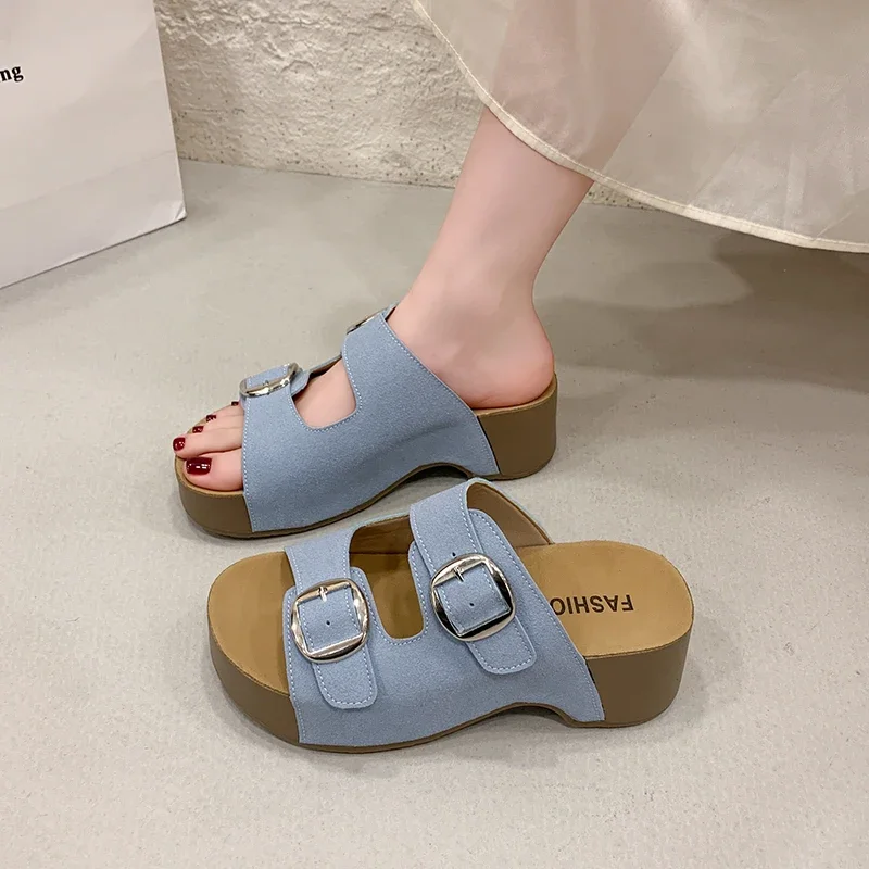 

2026 Summer New Women Platform One Strap Slippers Fairy Style Minimalist Versatile Beach Slides