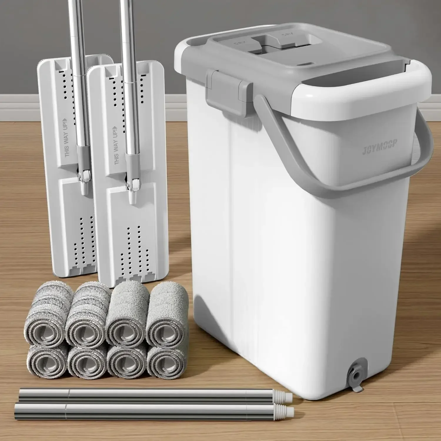 

Набор для уборки: швабра и ведро с отжимом для мытья полов и стен, система для уборки с плоской шваброй и ведром, в комплекте 2 швабры и 8 больших насадок.