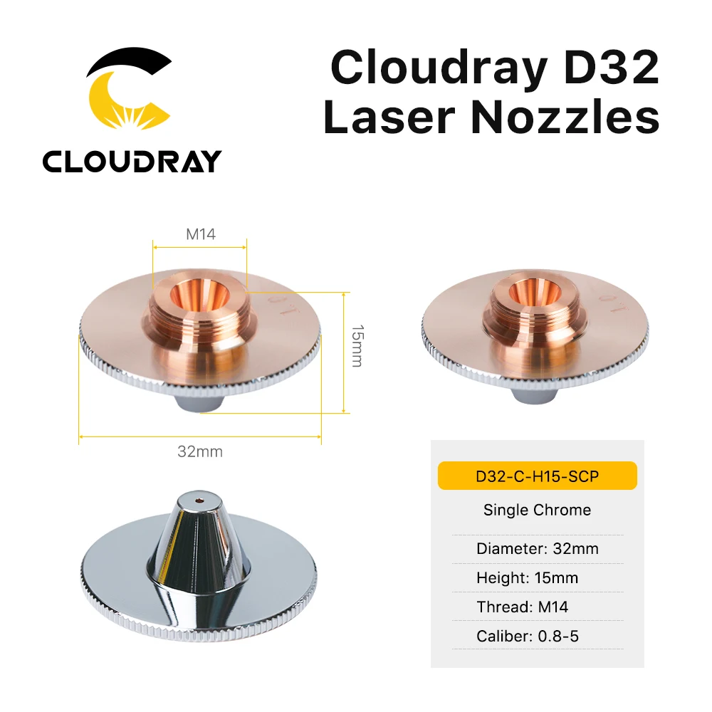 Cloudray Fiber Laser Nozzles Dia.32 H15 Single Layer Chrome-Plated Double Layers Caliber 0.8-5.0mm for Raytools Cutting Head