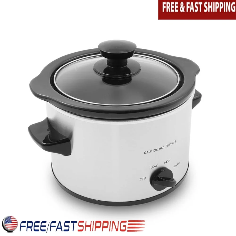 1.5Qt طباخ بطيء صغير الفولاذ المقاوم للصدأ إزالة الأواني الحجرية وعاء الزجاج المقسى غطاء منخفض عالية الحفاظ على الدفء وظيفة مقابض اللمس باردة