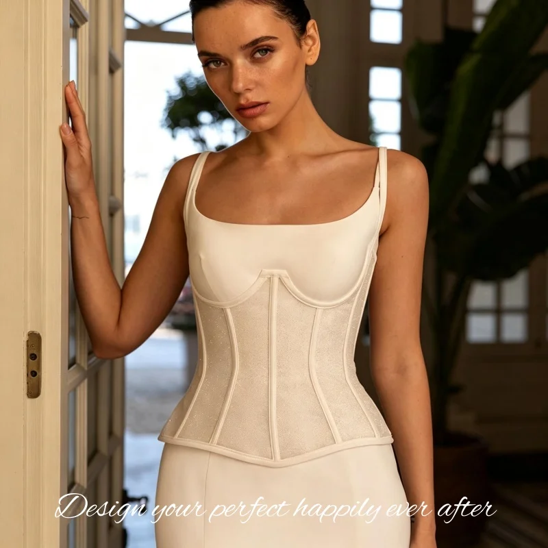 Corset Bodice Satin Bridal Gown 2026 Square Neck Fit And Flare Court Train Vestidos De Novia Customized