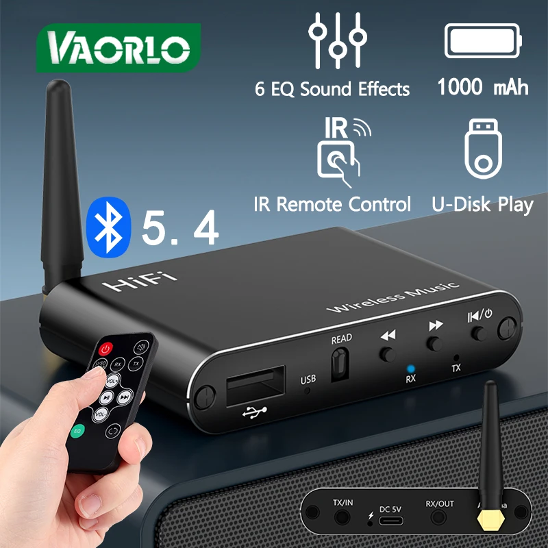 IR Remote Control Bluetooth 5.4 Transmitter Receiver 3.5MM AUX USB U-Disk Play With Antenna Hifi Stereo Wireless Audio Adapter