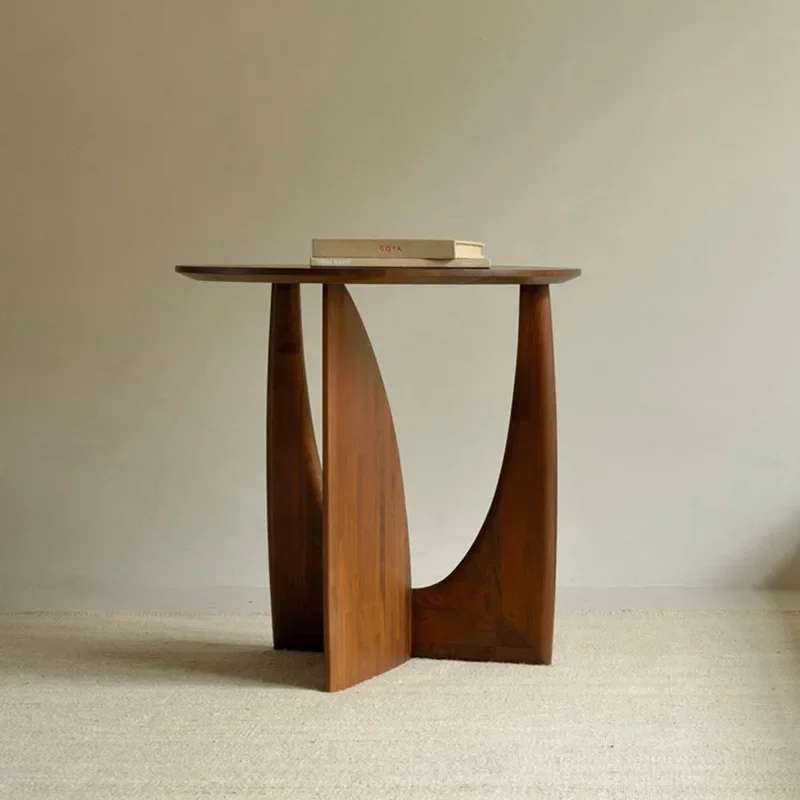 Table de chevet ronde en bois massif de style nordique minimaliste, base de pieds en bois géométrique, petite table basse rétro