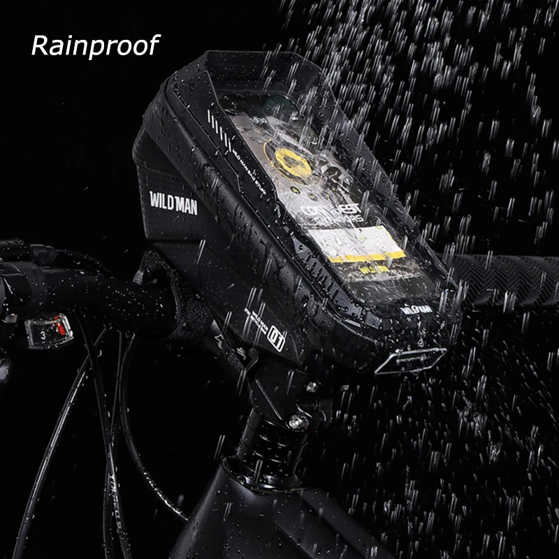 WILD MAN Rainproof Bicycle Bag Hard Shell Bike Front Bag Touch Screen Cycling Bag 6.7 Inch Phone Case Bag Bicycle Accessories