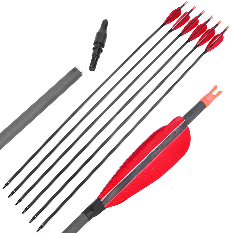 

30" Spine 600 Archery ID6.2mm Pure Carbon Arrows Shafts 4" Natural Feather Bow and Arrow Shooting Hunting Accessories