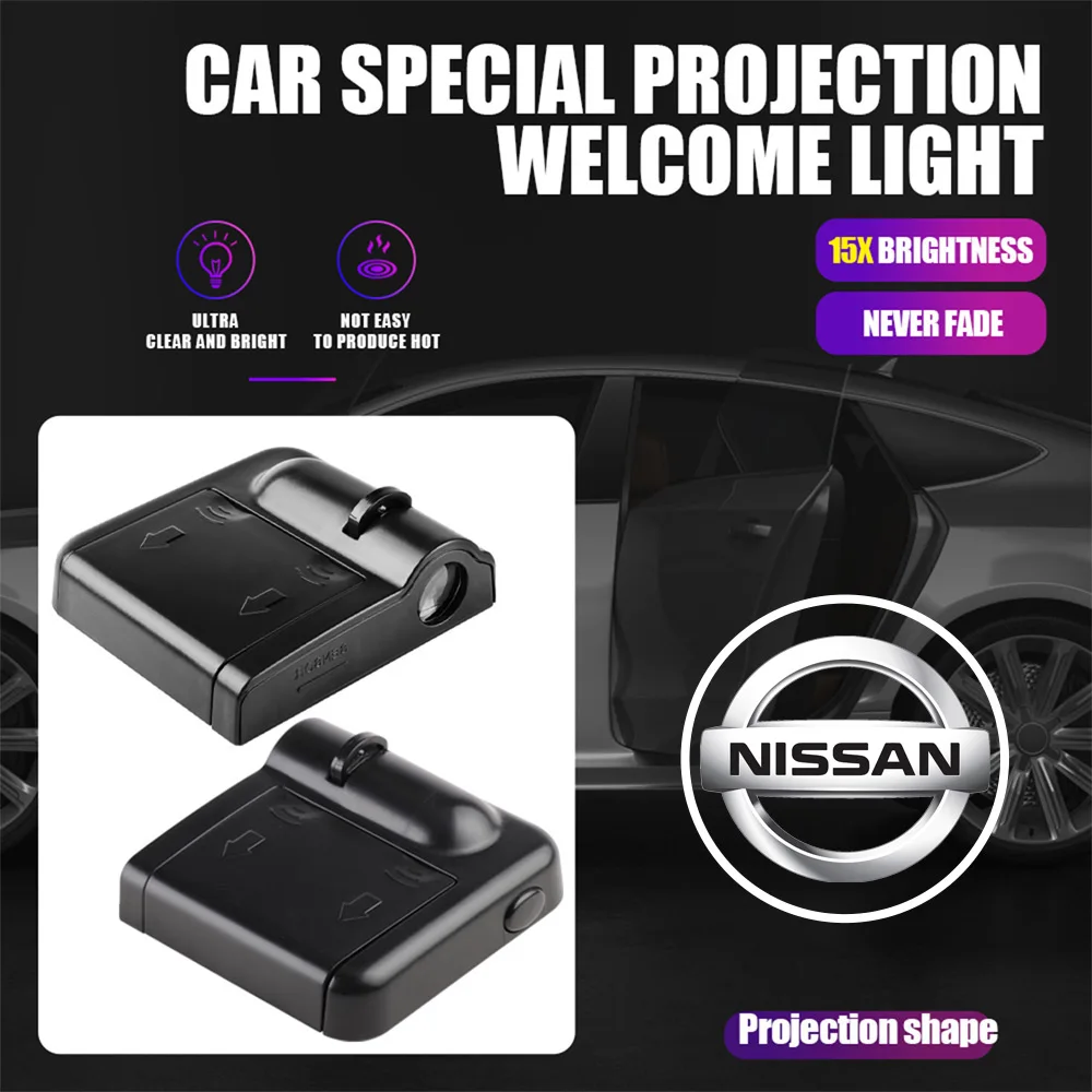 1/2pcs Wireless HD Courtesy Lamp Car Door Projector LED Welcome Light For Nissan Sylphy Cube Juke Rogue Micra Qashqai Altima