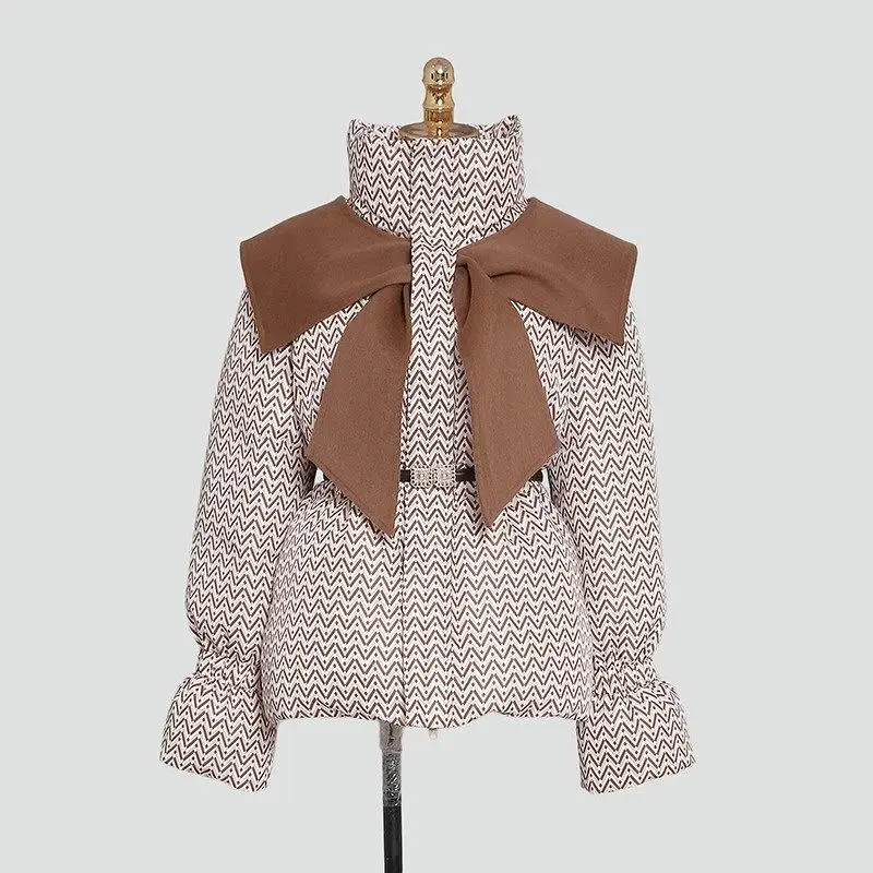 2022 Winter French Noble Elegant Short White Duck Down Women Jacket Korean Temperament Sweet Little Fresh Bow Thick Bread Jacket