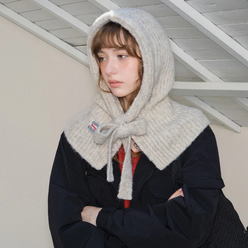 Winter Wool Korean Fashion Knitted Balaclava Hat Ins Ladies Warm New Hat Scarf All-in-one Ear Protection Outdoor Aviator Hat