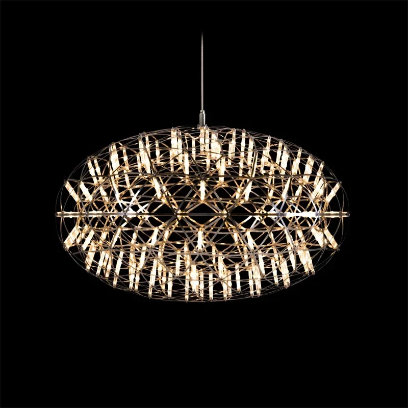 Modern Spark Ball Led Chandeliers Designer Oval Stainless Steel Chandeliers For Living Room Hall Stair Led Indoor Decor Lighting