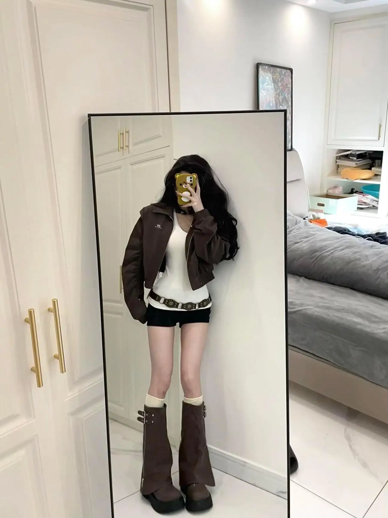

Fuyuan Brown ort Zipper Jaet Women's Casual Sle Spring Autumn American Retro High-End Sensation Merald Loose Fit Coat