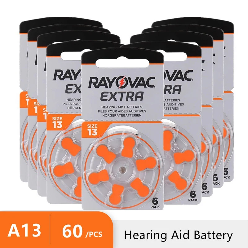 RAYOVAC EXTRA A13 Aparelhos Auditivos Baterias, Bateria para Aparelhos Auditivos, Ar De Zinco, BTE, OE, 13, 13A, 13, P13, PR48, 60Pcs