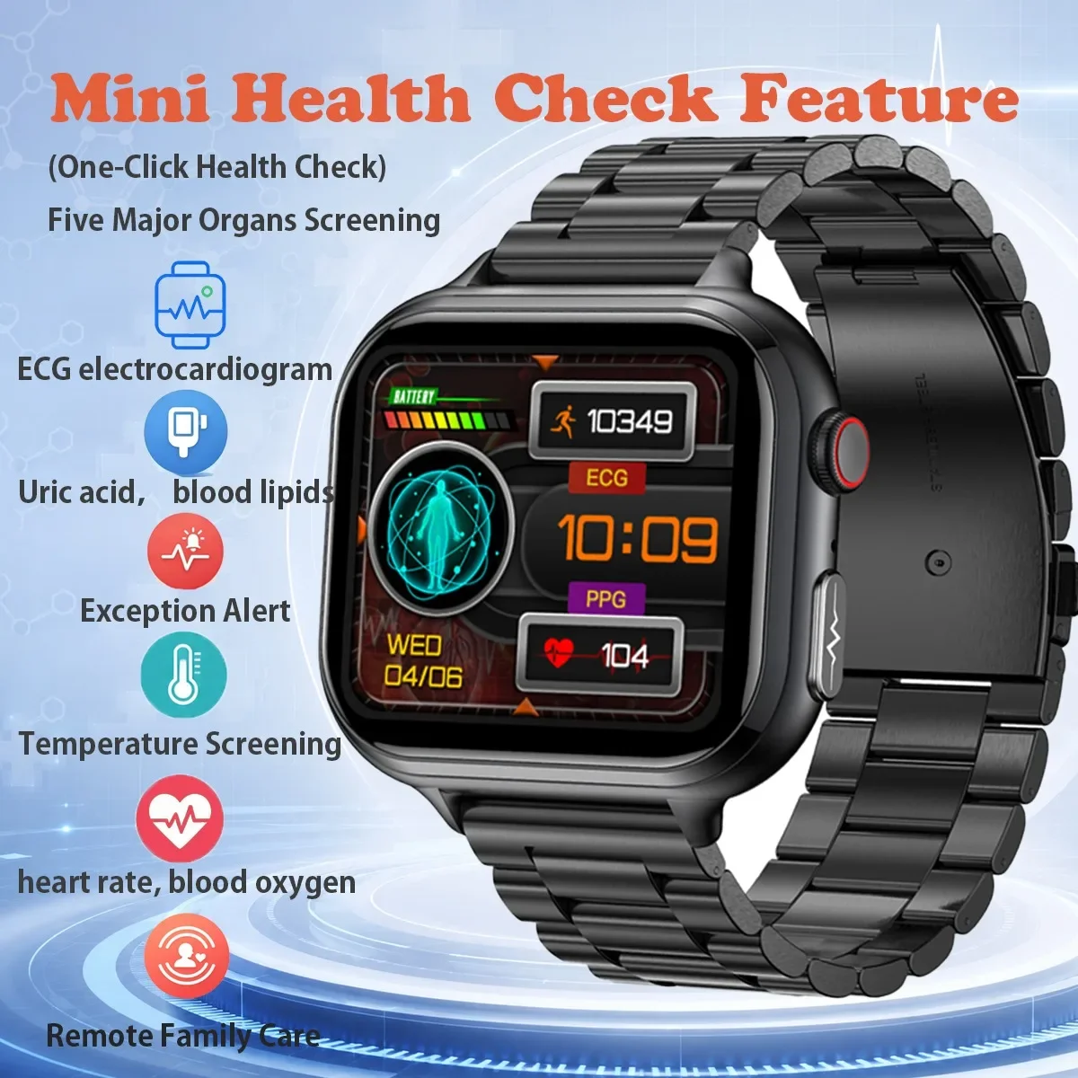 ECG & BMI Smart Watch:Bluetooth Call Real-time Body Fat Measurement One-Click Emergency Alert Five-Organ Monitoring Smartwatch