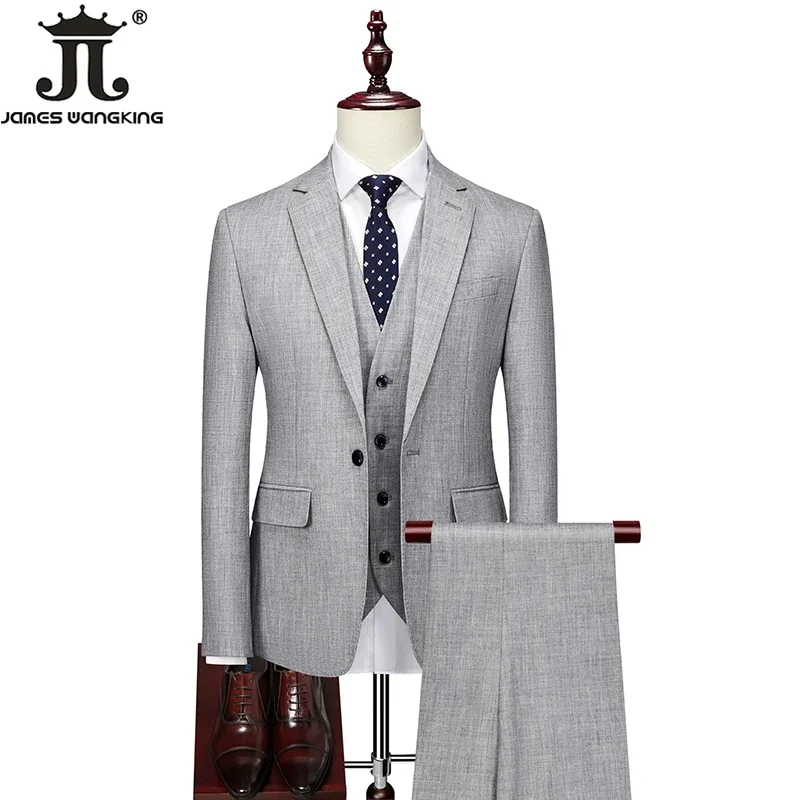 Blazer and Vest and Pants High-end Brand Formal Business Solid Color Mens Slim Suit Three-piece Groom Wedding Dress Party Social