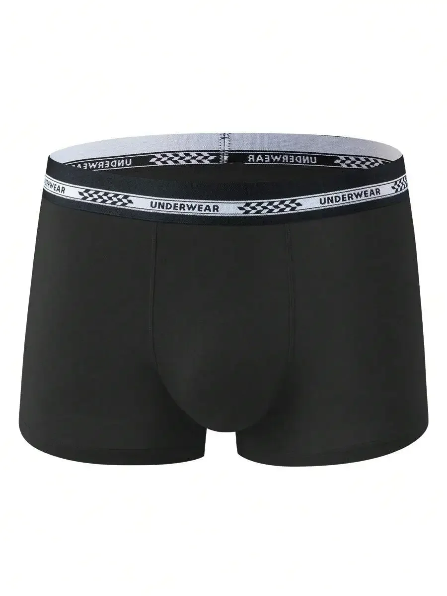 

5 Pcs Mens Solid Color Boxer Briefs With Letter Print Waistband