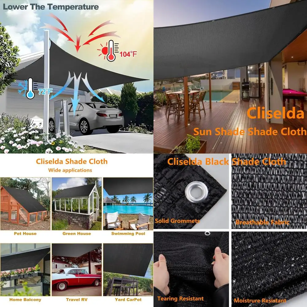 UV-Resistant 6x50ft Black Patio Shade Cloth with Grommets for Outdoor Plants, Garden, and Greenhouse Protection