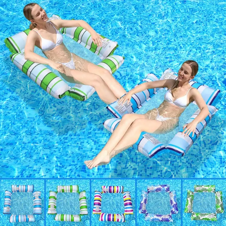 1Pc Four-Tube Inflatable Floating Pool Net, Foldable Striped Floating Mat, Water Clip Net Inflatable Lounge Chair