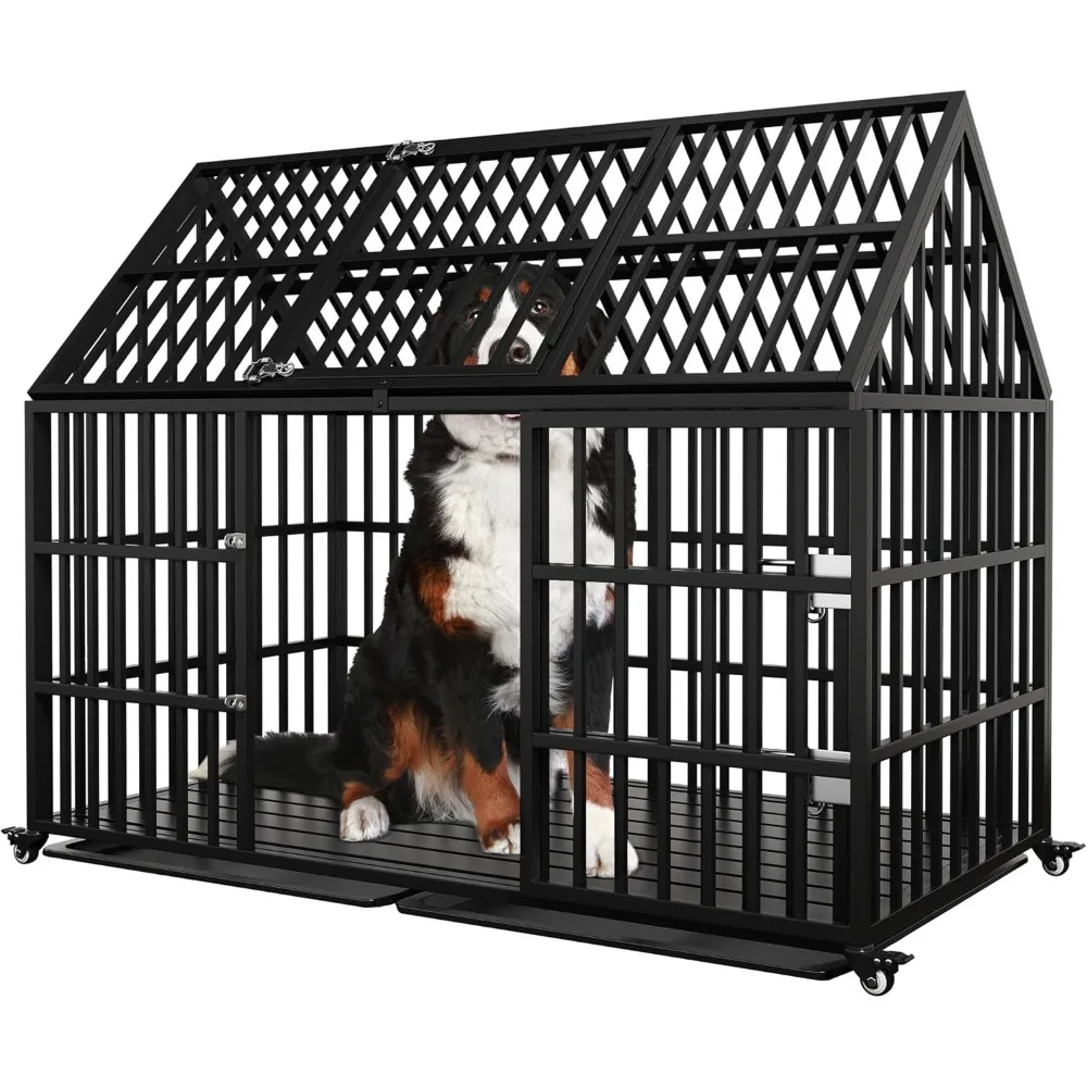 

Heavy Duty Dog Crate for Large Dogs, 58 inches Extra Large Dog Kennel Indoor, Indestructible Dog Crate , Double Door with Wheels