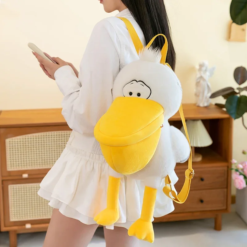 Creative Simulation 55CM Cartoon Pelican  Backpack Plush Toys Kawaii Stuffed Animal Real Life Bird Plushies Doll Kids Gift Decor