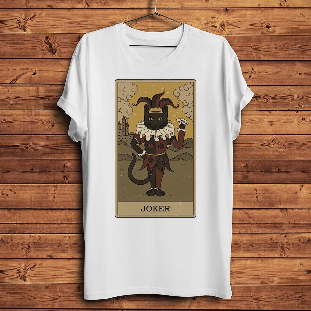 Black Cat Tarot Card Funny Meow T Shirt Men Homme Daily Short Sleeve Causal TShirt Unisex Breathable Streetwear Tee