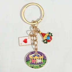 Cute Enamel Keychain Poker Clown Carousel Key Ring Playground Key Chains Souvenir Gifts For Women Men Car Keys Handmade Jewelry