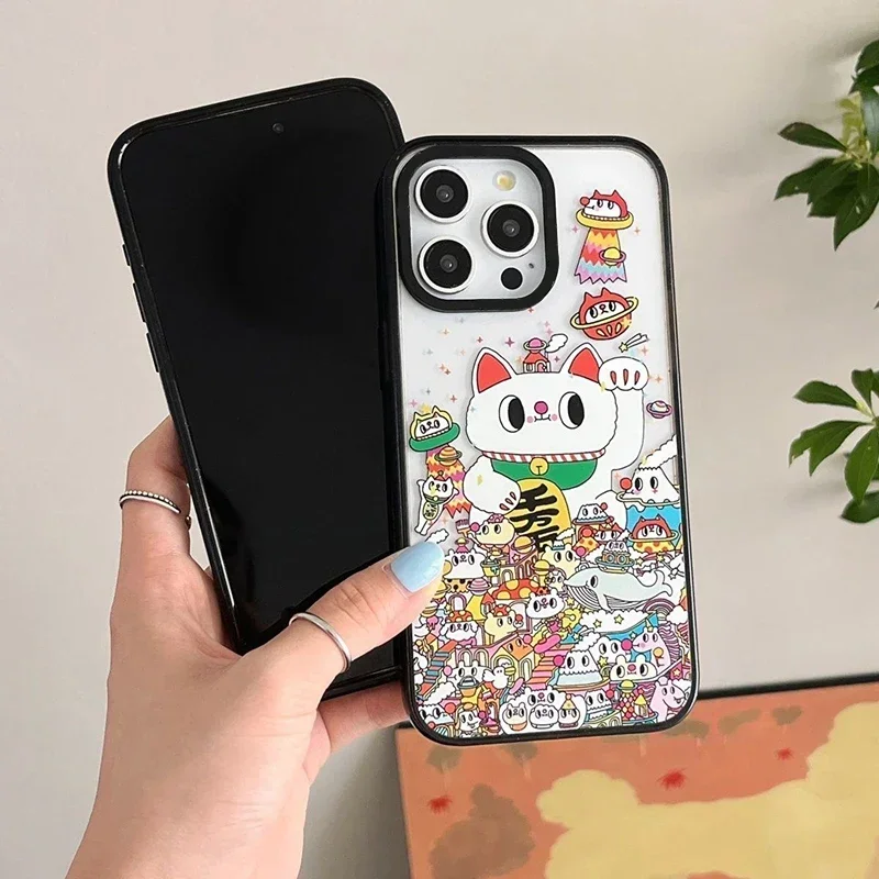Lucky Cat Tiger 2,0 funda de teléfono acrílica para IPhone 11 12 13 14 15 16 Pro Max funda para IPhone 16 Pro Max