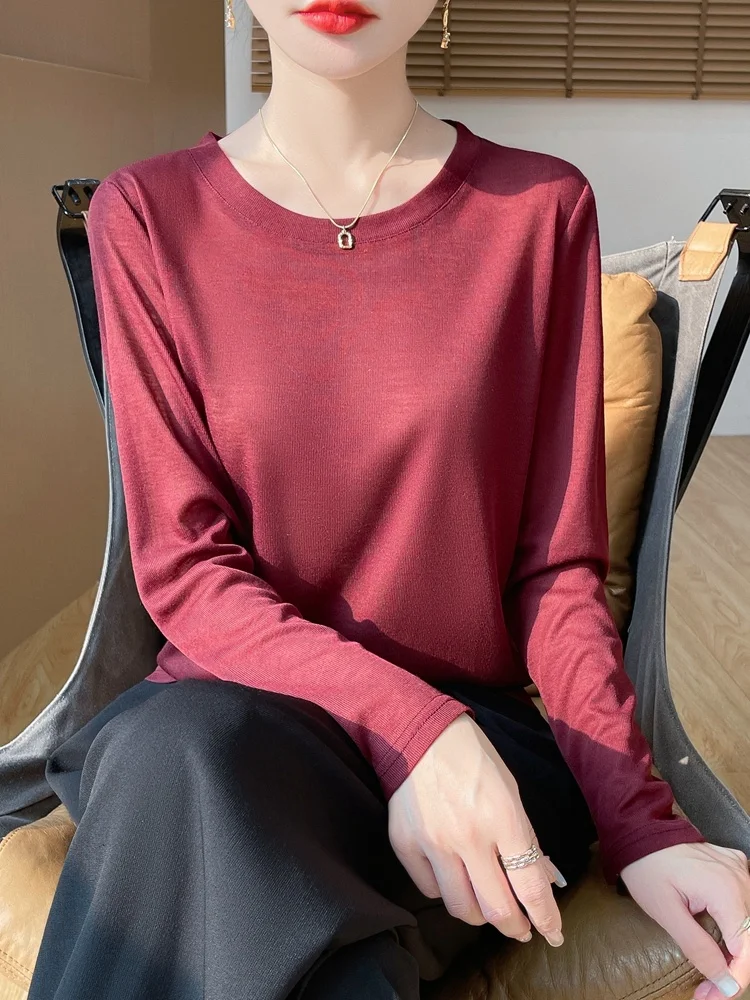 

Весна 2025: Женская тонкая трикотажная базовая футболка с круглым вырезом и длинным рукавом, для защиты от солнца и кондиционирующих сред, утягивающая, для ношения под одеждой