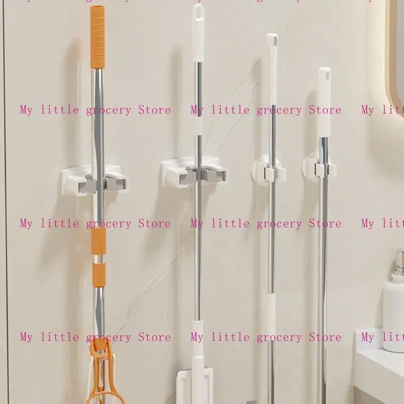 D5BD 2pcs Self-Adhesive Mop Holder Wall Mounted Mop Brooms Organizers Cleaning Tool Holder for Laundry Room, Bathroom, Garage