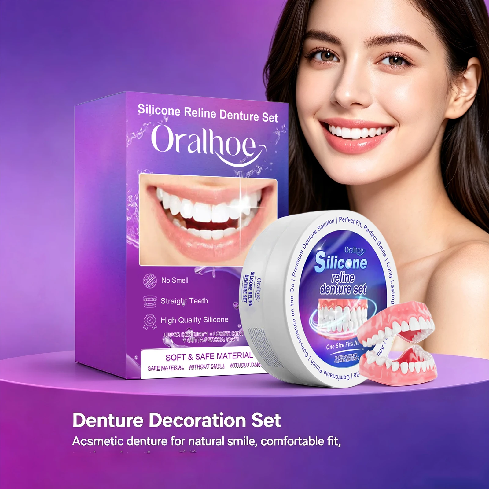 Silicone Reline Denture Set Improves Denture Fit Natural Look and Comfort Upper Lower False Teeth Set for Perfect Smile