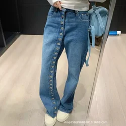 High end women's clothing high street personality style single breasted high-end straight leg wide leg pants for women