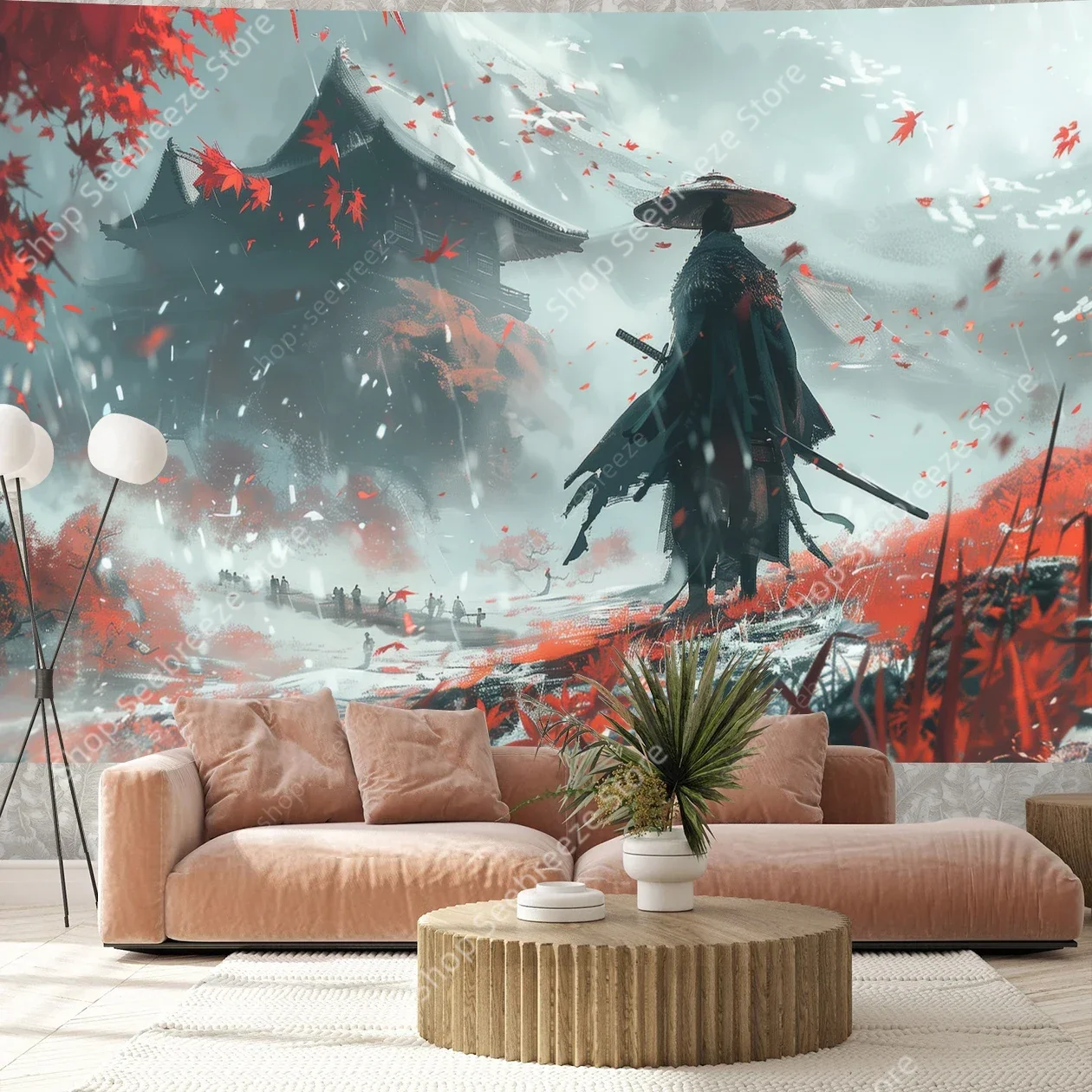 Japanese Sakura Warrior Tapestry Wall Hanging for Kawaii Room Decor Aesthetic Large Mandala Witchcraft Boho Tapestries