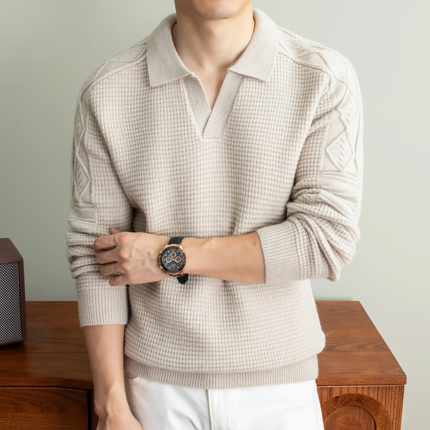 High Quality solid color knitted men's sweater fashion jacquard autumn winter soft thicken warm comfort personality pullover