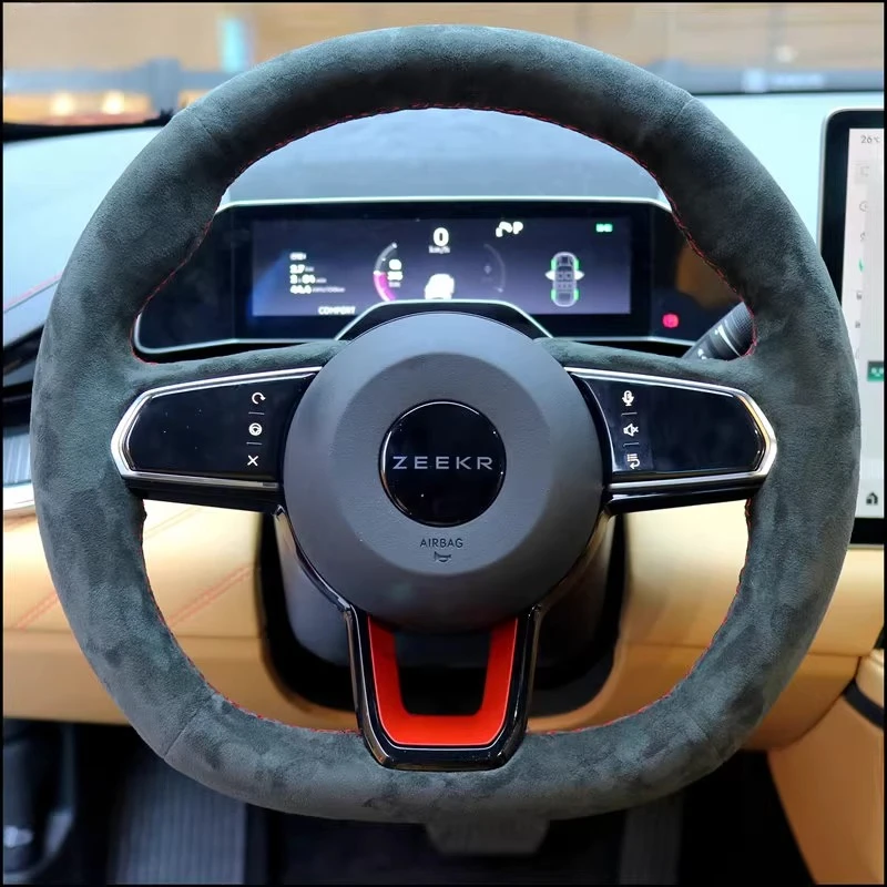 

Сшитый вручную нескользящий впитывающий пот прочный замшевый чехол на руль для ZEEKR 001, модифицированный аксессуар для салона автомобиля