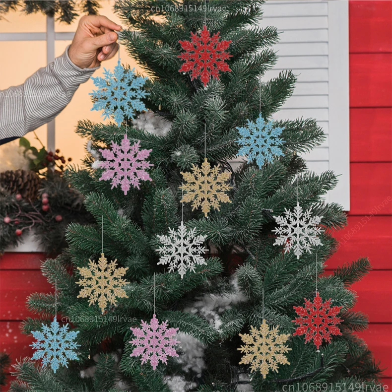 12/6pcs Simulation Snowflakes Christmas Tree Hanging Ornament Christmas Fake Snowflakes Winter Party Navidad New Year Decoration