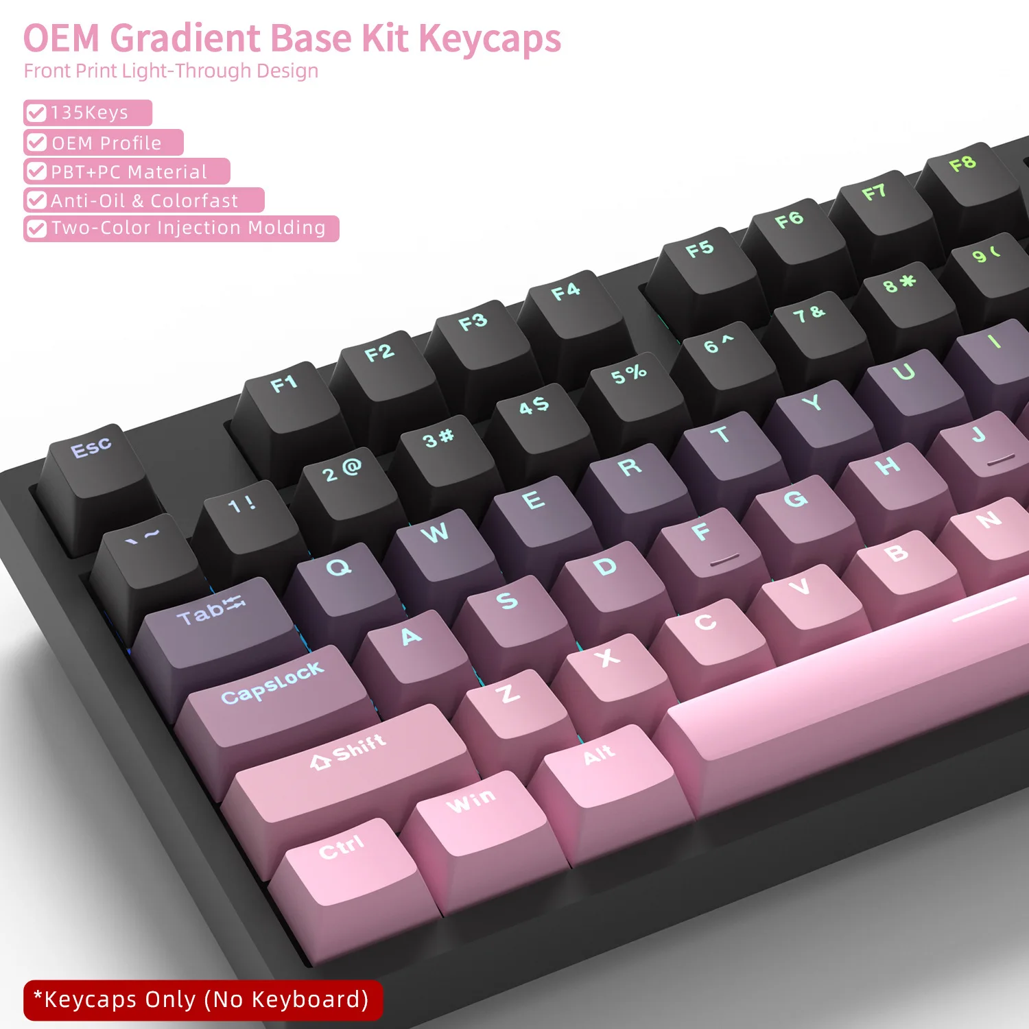 Gradient Backlight Keycaps 135 Keys PBT Material OEM Profile TWO-COLOR Wooting For CHERRY MX Switch Mechanical Keyboard ISO ANSI