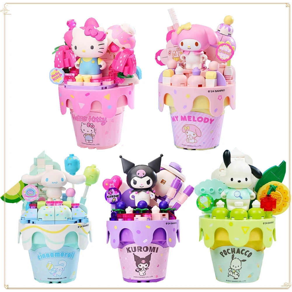 

Sanrio Paper Cup Cake Series Pok É Mon Plant Potted Series Hello Kitty Kuromi Puzzle Assembly Building Block Toy Children's Gift