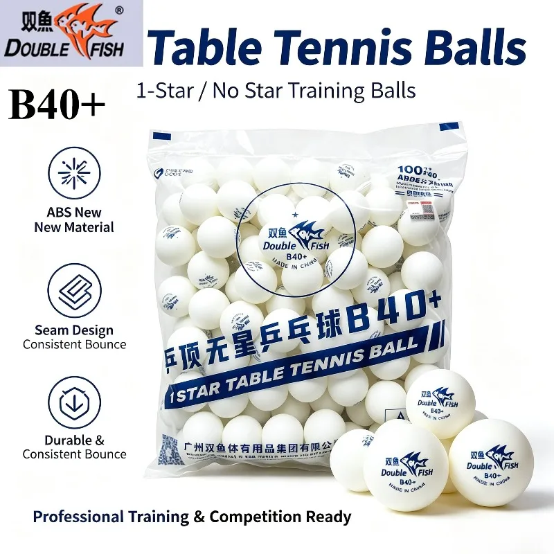 double-fish-b40-卓球ボール-ノースター-1スター-新abs素材-シーム入り-耐久性のあるピンポンボール-クラブトレーニング用-100個入り