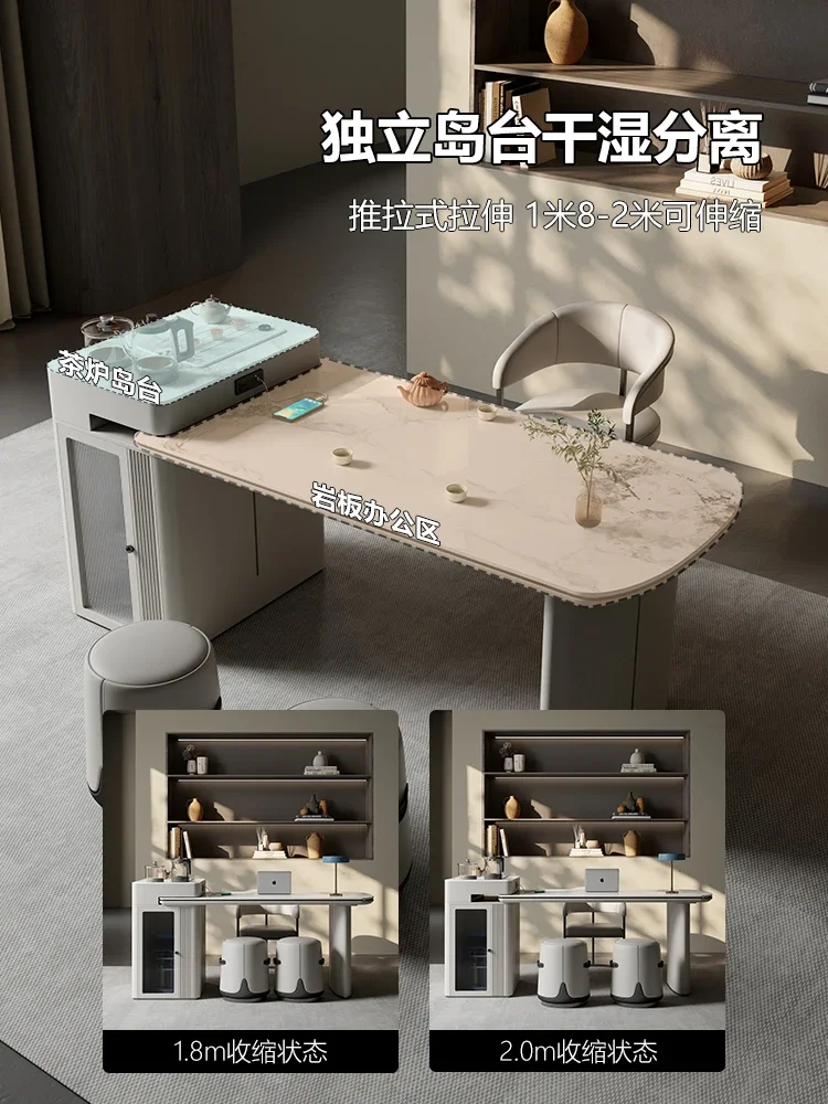 

Island integrated retractable small apartment home desk table and chair combination