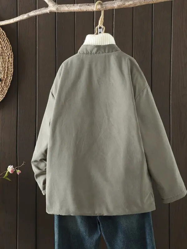 

Chinese Sle Linen Cotton Jaet Long Sve Stand Collar Color Cotton Outerwear Autumn Winter New Arrival Zen Tea Cos...