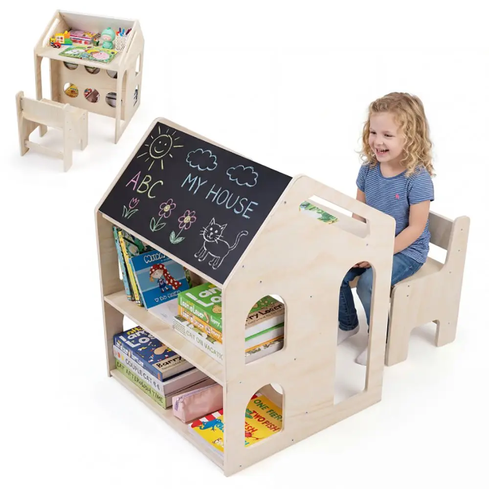 House-shaped Wooden Activity Kids Table Chair Set