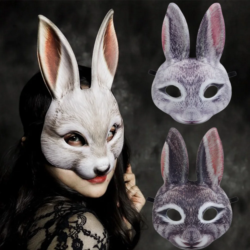 

3D Rabbit Mask Simulated Animal Bunny EVA Carnival Half Face Masks Halloween Easter Masked Ball Party Cosplay Costume Acessories