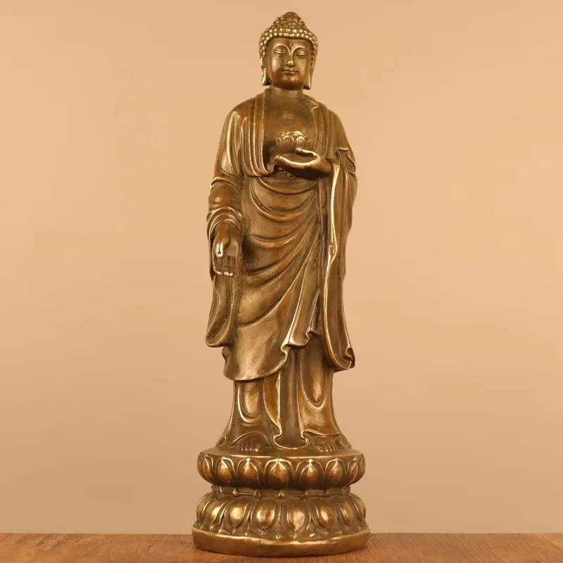 Copper Amitabha statue ornament, standing figure, welcoming Buddha for home, temple, shop, office desk, decorative item