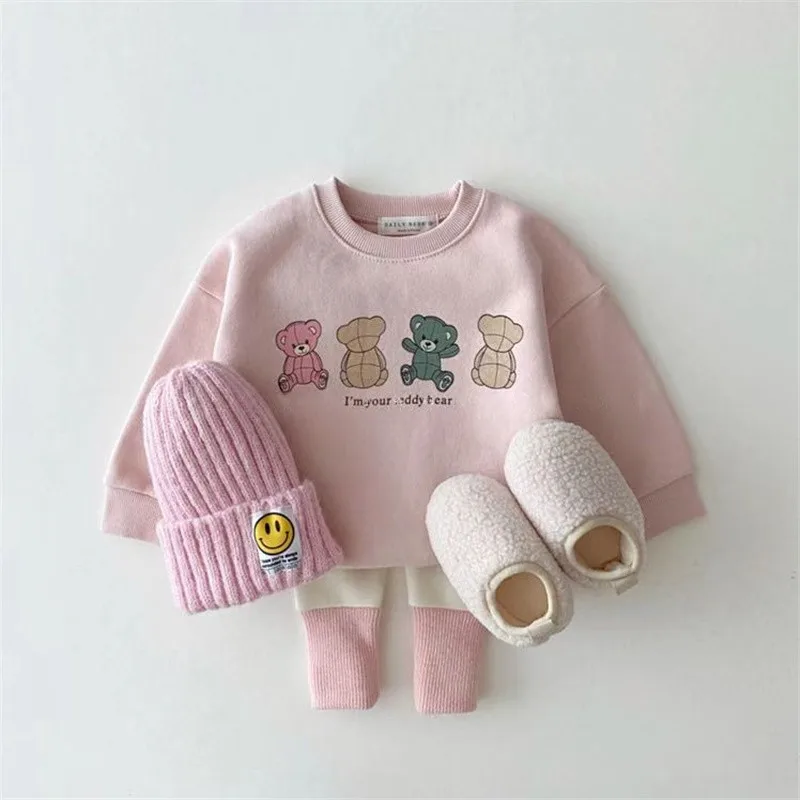 2025 New Baby Casual Sweatshirt Cute Bear Print Infant Boy Cartoon Tops Autumn Kids Long Sleeve Sweatshirt Cotton Girl Clothes