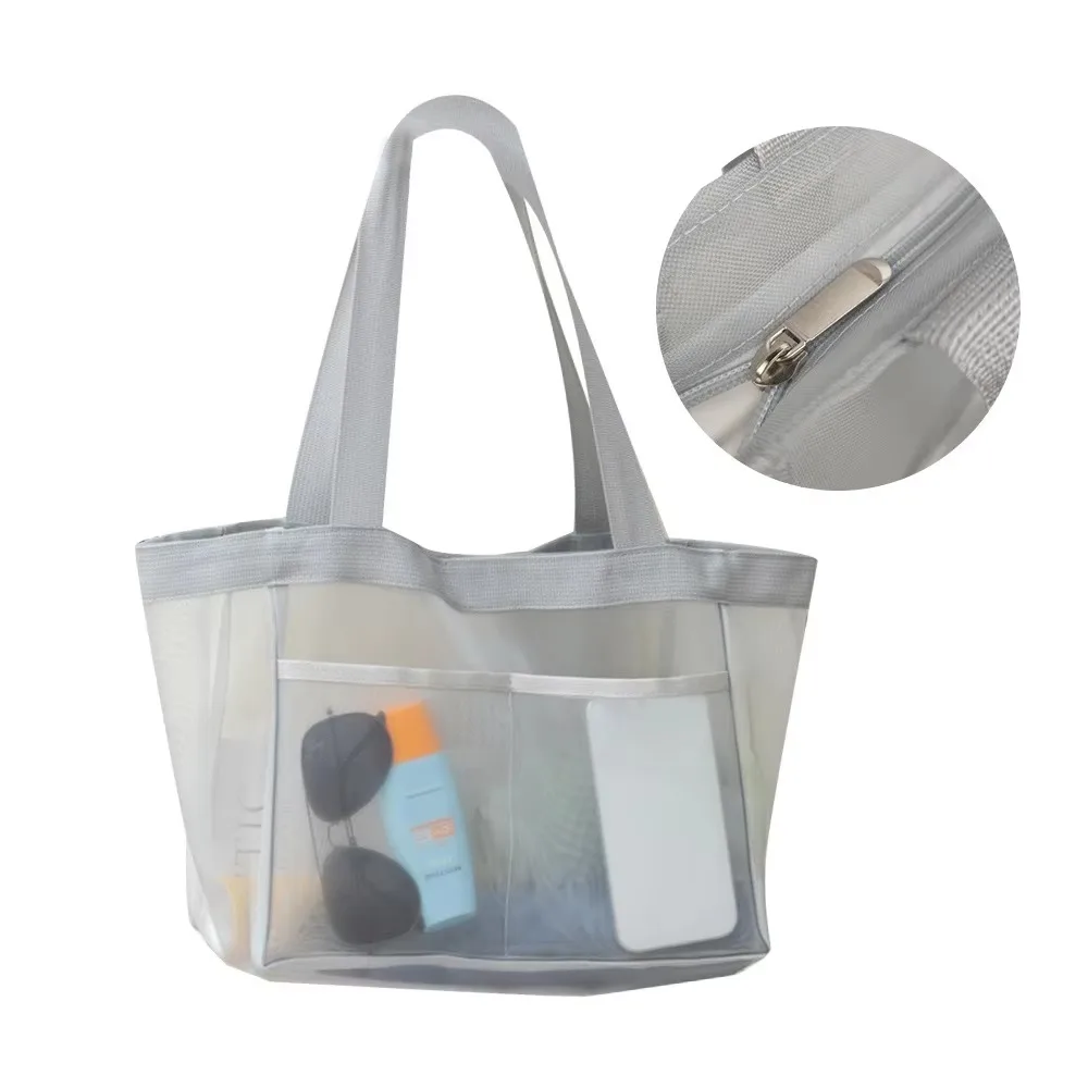 

Large Capacity Mesh Beach Bag Transparent Nylon Breathable Swimming Mesh Tote Comfortable Handle Multifunctional