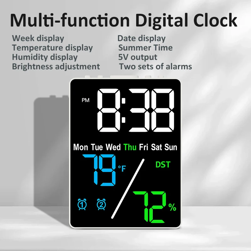 Multi-function Digital Clock 3-level Brightness Adjustment Charging Led Electronic Clock Date Temperature Display Desktop Clock
