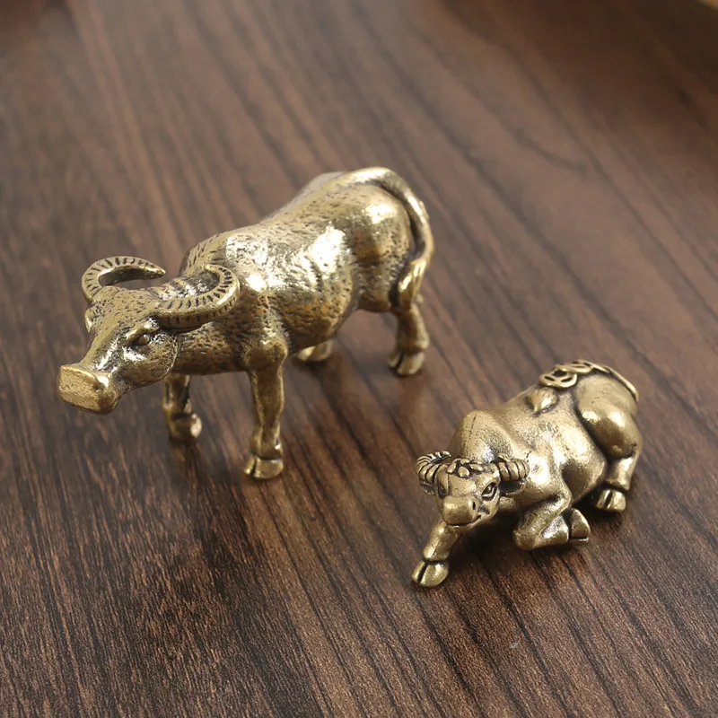 1Pc Solid Brass Bubalus Ornaments Copper Ware Chinese Zodiac Cow Tea Ornaments Animal Desktop Living Room Pure Copper Copper Coi