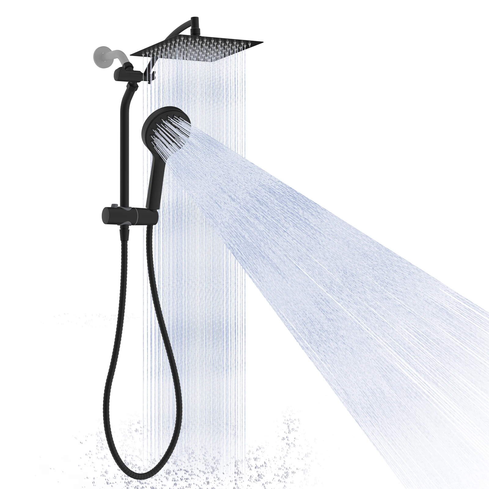 

8-Inch Stainless Steel Shower Head Combo with 10" Adjustable Arm, 5-Function Hand Shower & Anti-Leak 3-Way Diverter
